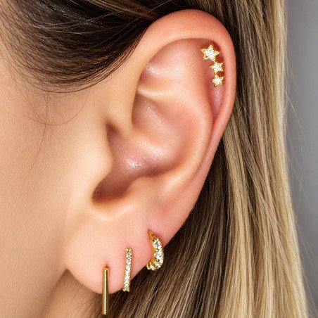 Piercing de Orelha Cluster Dourado com Estrelas - 6ORE375