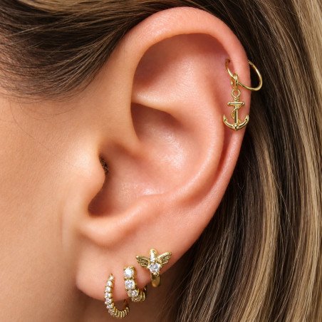 Piercing de Orelha Banhado a Ouro - Argolinha Âncora - 6ORE388
