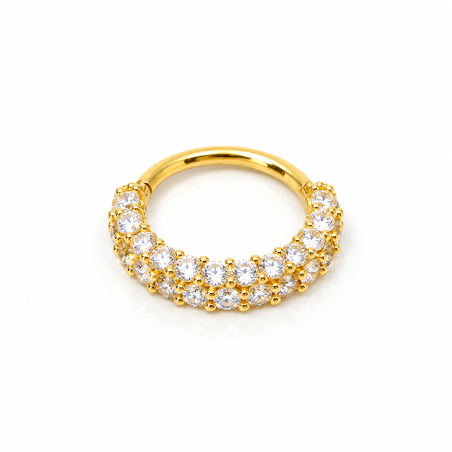 Piercing Hélix ou Daith Argolinha de Torção Dourada Duplamente Cravejada - 6ORE399
