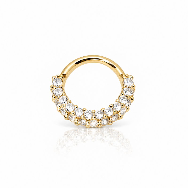 Piercing Hélix ou Daith Argolinha de Torção Dourada Duplamente Cravejada - 6ORE399