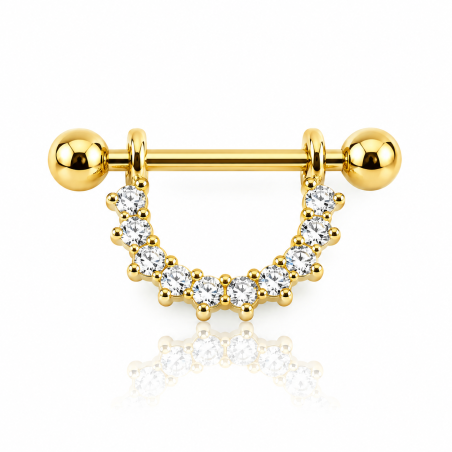 Piercing de Orelha Hélix Dourado com Cristais - 6ORE410