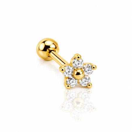 Piercing de Orelha - Dourado com Florzinha - 6ORE412
