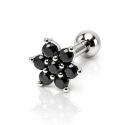 Piercing de Orelha com Florzinha com cristais Pretos - 6ORE415