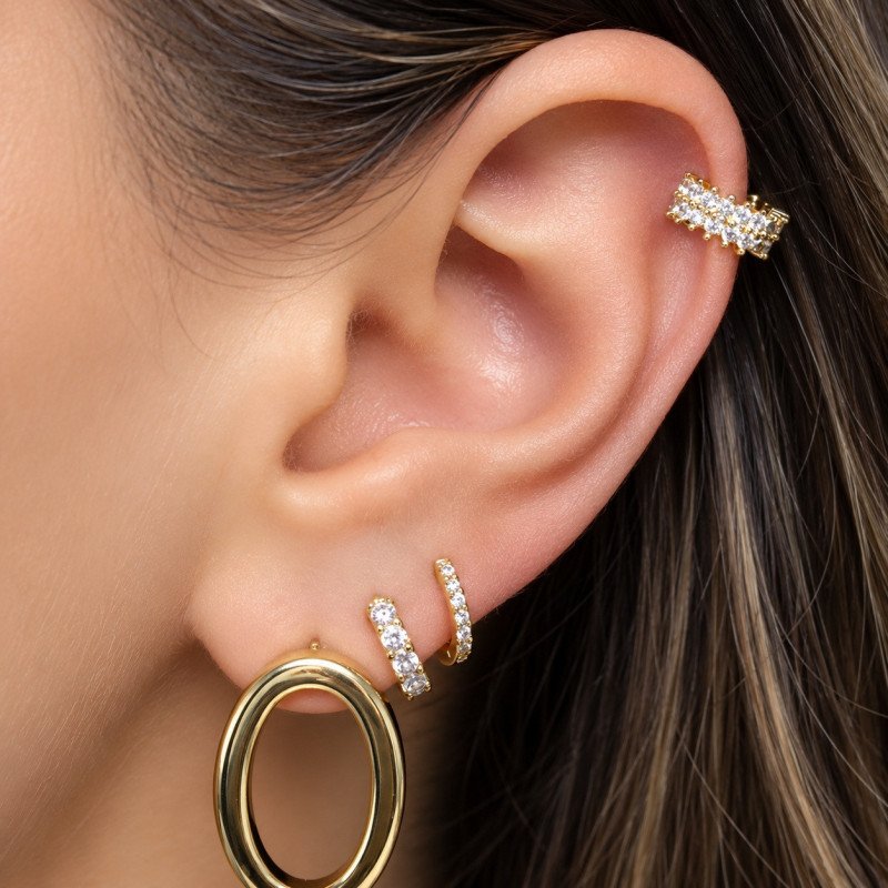 Piercing de Orelha - Argola Dupla de Zircônia - 6ORE422