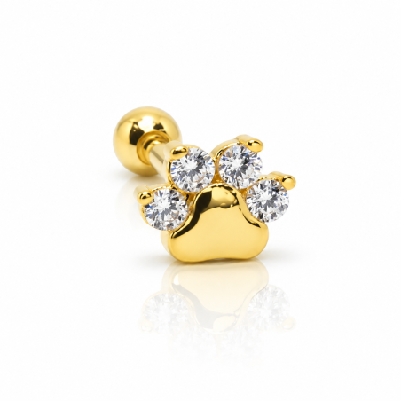 Piercing Banhado a Ouro para Orelha com Patinha com Cristais - 6ORE425