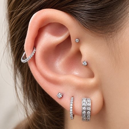 Piercing de Orelha Argolinha Dourada em Aço com Swarovski - 6ORE435