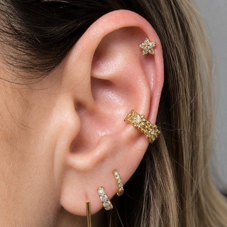 Piercing Fake Argolinha Dourada para Orelha Flores com Cristais - 6ORE457