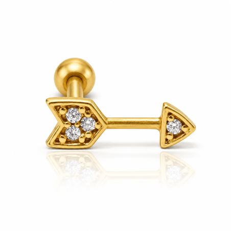 Piercing para Orelha - Hélix Dourado - Flecha com Cristais - Joia Blindada - 6ORE462