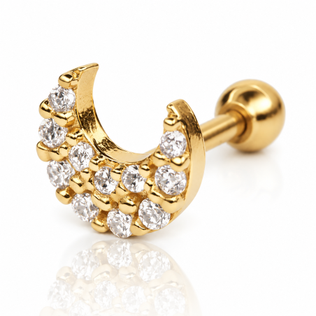 Piercing para Orelha - Hélix Dourado - Maravilhosa Lua com Cristais - Joia Blindada - 6ORE469