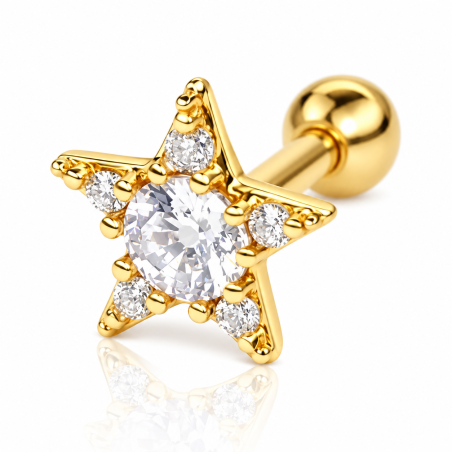 Piercing para Orelha - Hélix Dourado - Maravilhosa Estrela com Cristais - Joia Blindada - 6ORE470