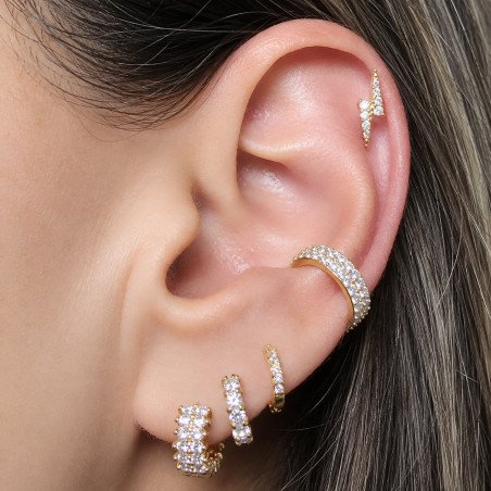 Piercing para Orelha - Hélix Dourado - Maravilhoso Raio com Cristais - Joia Blindada - 6ORE473