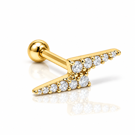 Piercing para Orelha - Hélix Dourado - Maravilhoso Raio com Cristais - Joia Blindada - 6ORE473
