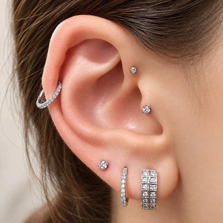 Piercing de Orelha Argolinha Dourada em Aço com Cristais - 6ORE508