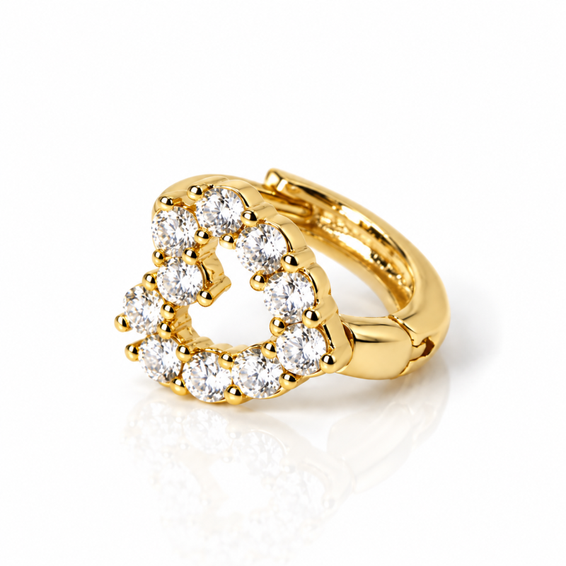 Piercing de Orelha Dourado - Argolinha com Lindo Coração - 6ORE518