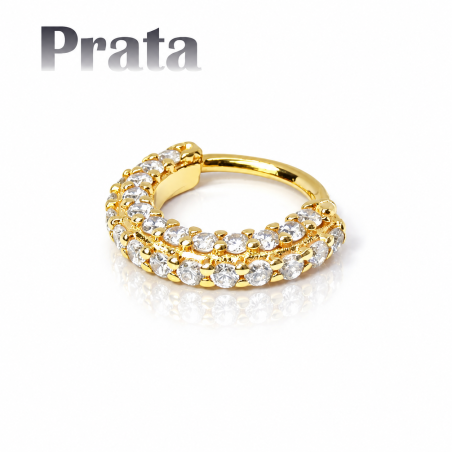 Piercing em Prata 950 - Hélix ou Daith Argolinha Dourada Toda Cravejada - 6ORE555