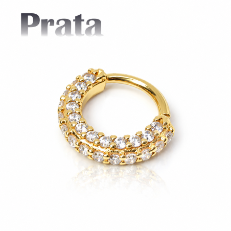Piercing em Prata 950 - Hélix ou Daith Argolinha Dourada Toda Cravejada - 6ORE555