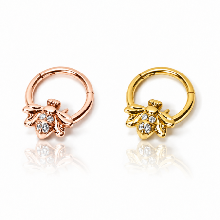 Piercing Daith Argolinha Clicker em Aço ou PVD Gold com Abelha com Zircônia - 6ORE564