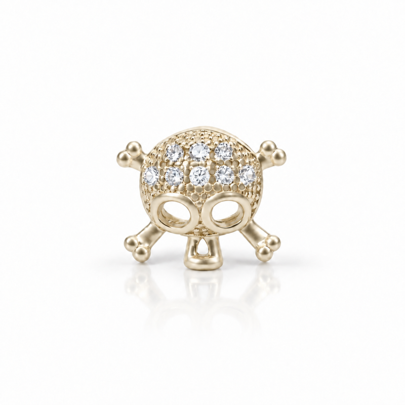 Piercing de Orelha Dourado - Caveira com Cristais - 6ORE573