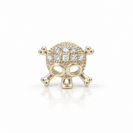 Piercing de Orelha Dourado - Caveira com Cristais - 6ORE573