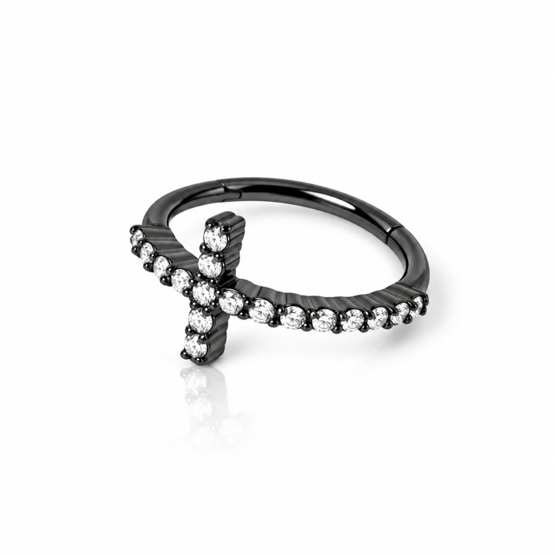 Piercing de Orelha Conch Argolinha Cruz 100% Aço - PVD Black - 6ORE579