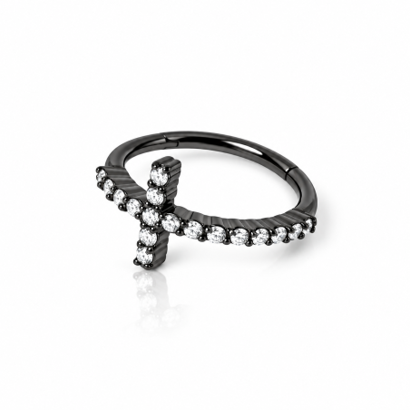 Piercing de Orelha Conch Argolinha Cruz 100% Aço - PVD Black - 6ORE579
