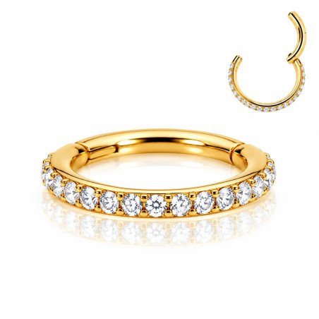 Piercing de Orelha Hélix Argolinha em Titânio PVD Gold com Cristais - 6ORE586