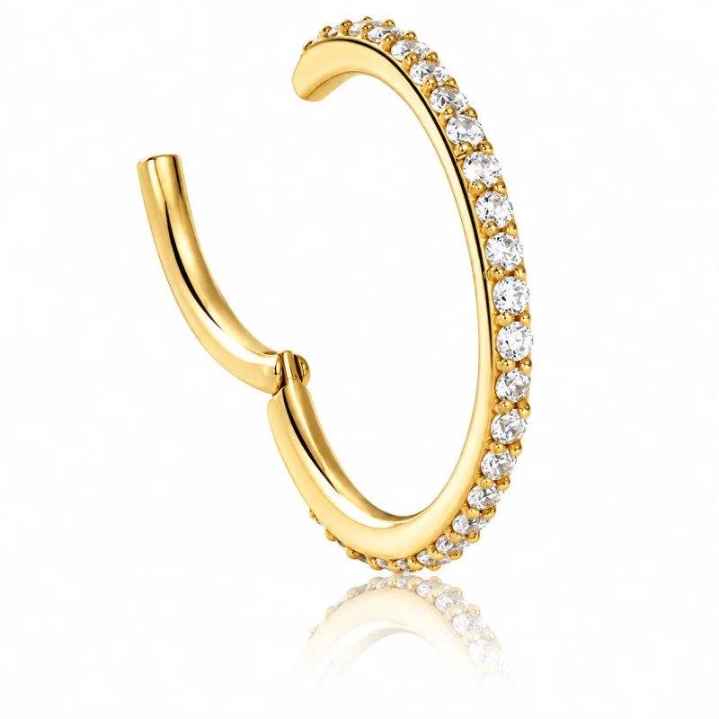 Piercing Conch - Clicker em Titânio PVD Gold com Zircônias - 6ORE597