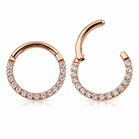 Piercing Daith ou Septo - Argolinha Clicker em Aço - PVD Gold com Zircônias - 6ORE600