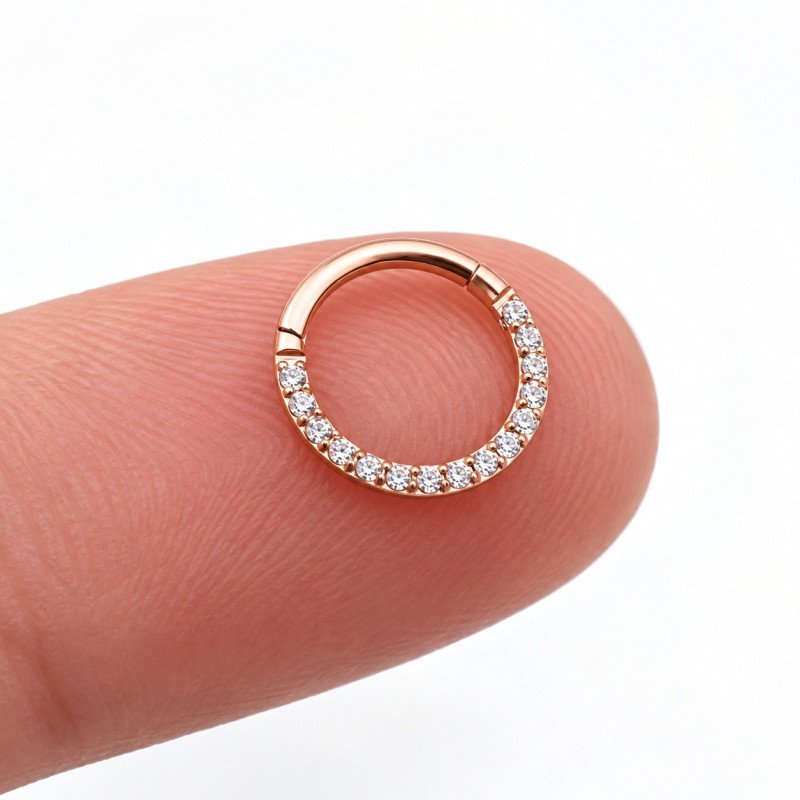 Piercing Daith ou Septo - Argolinha Clicker em Aço - PVD Gold com Zircônias - 6ORE600