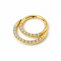 Piercing  Daith ou Septo Argolinha Clicker Meia Lua Dourada Toda Cravejada - PVD Gold 100% em Titânio - 6ORE614