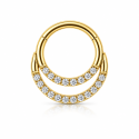 Piercing  Daith ou Septo Argolinha Clicker Meia Lua Dourada Toda Cravejada - PVD Gold 100% em Titânio - 6ORE614