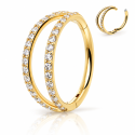 Piercing  helix ou Conch Argolinha Clicker Dupla Cravejada - PVD Gold 100% em Titânio - 6ORE618