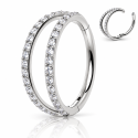 Piercing Hélix ou Conch Argolinha Clicker Dupla Cravejada - 100% em Titânio - 6ORE619
