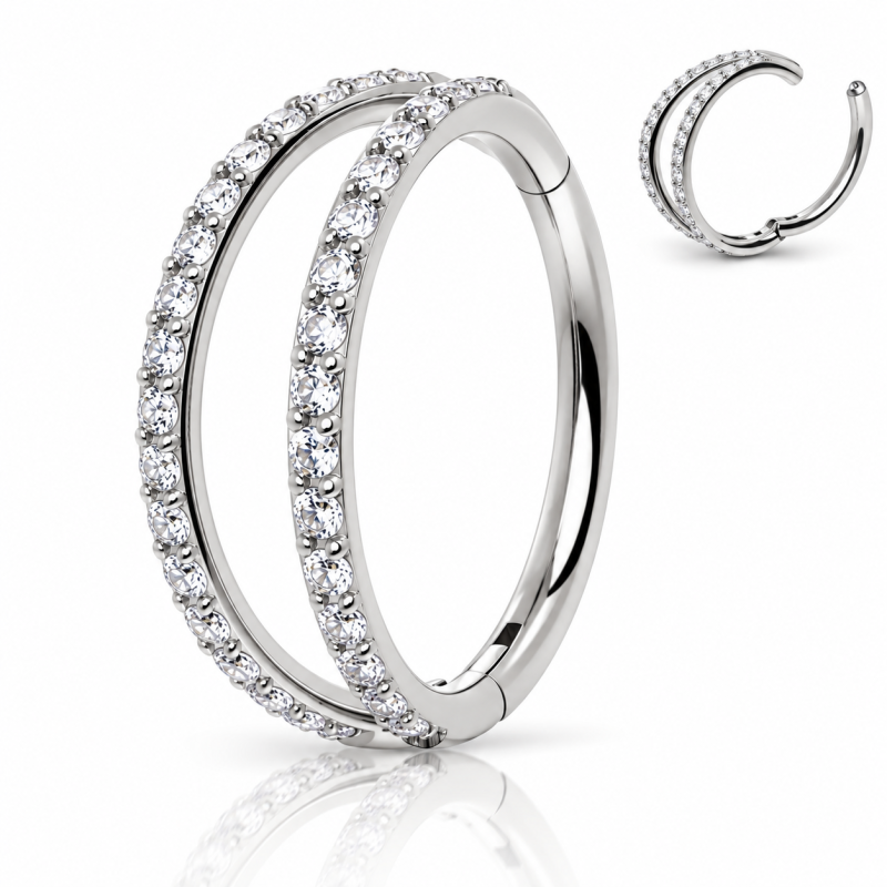 Piercing Hélix ou Conch Argolinha Clicker Dupla Cravejada - 100% em Titânio - 6ORE619