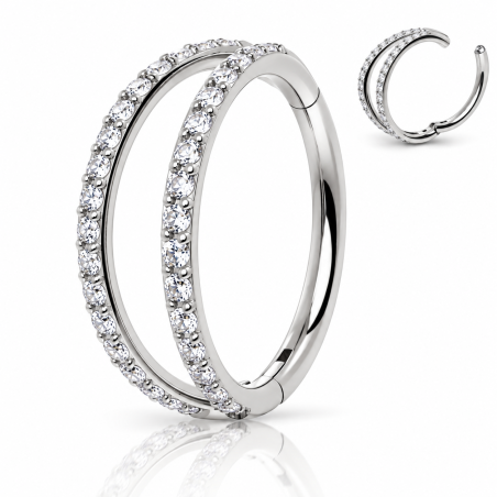 Piercing Hélix ou Conch Argolinha Clicker Dupla Cravejada - 100% em Titânio - 6ORE619