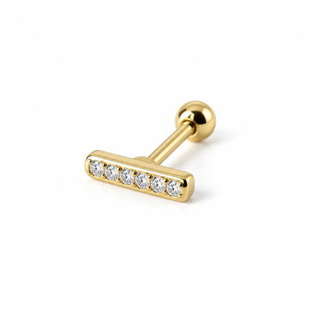 Piercing de Orelha Dourado - Barrinha com Zircônias - 6ORE621