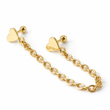 Piercing de Orelha PVD Gold - Coração com Correntinha - 6ORE622