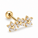 Piercing de Orelha Dourado - Cluster Mini Florzinhas com Zircônias - 6ORE624