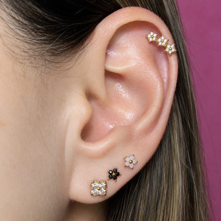 Piercing de Orelha Dourado - Cluster Mini Florzinhas com Zircônias - 6ORE624