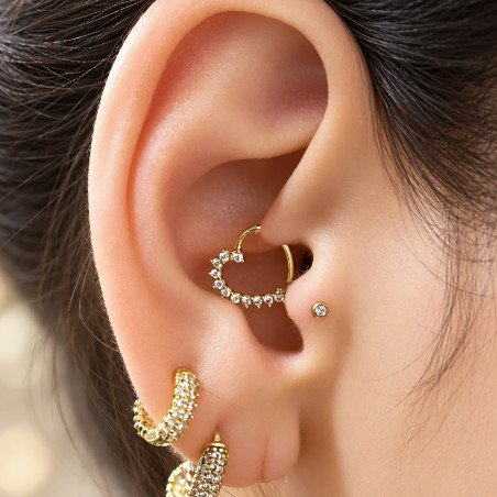Piercing de Orelha - Daith - Coração com Cristais - 6ORE632