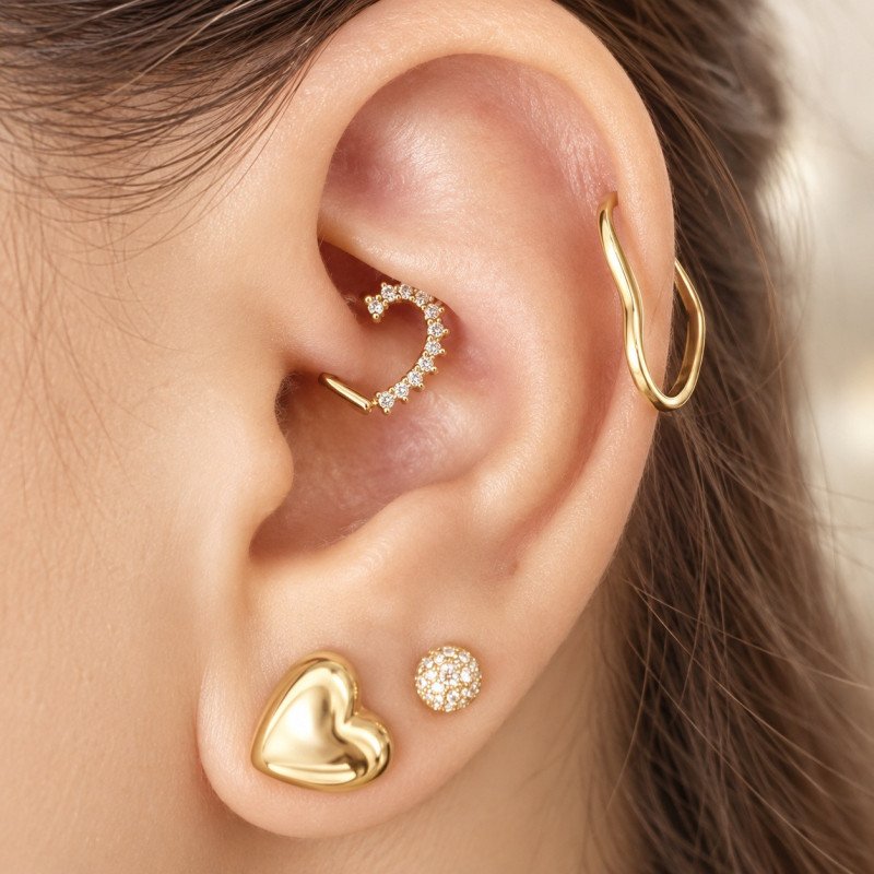 Piercing de Orelha - Daith - Coração com Cristais - 6ORE632
