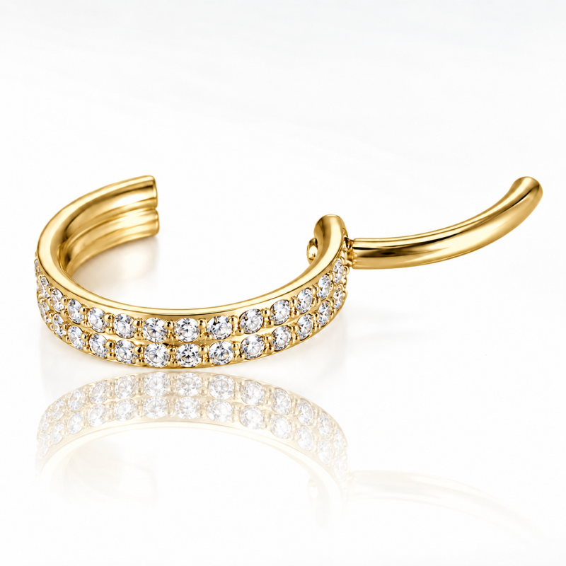 Piercing  Hélix ou Conch Argolinha Dupla Cravejada - 100% em Titânio PVD Gold - 6ORE640