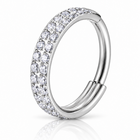 Piercing  Hélix ou Conch Argolinha Dupla Cravejada - 100% em Titânio  - 6ORE641
