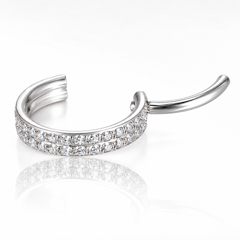Piercing  Hélix ou Conch Argolinha Dupla Cravejada - 100% em Titânio  - 6ORE641