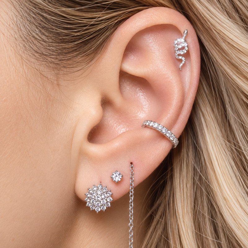 Piercing de Orelha - Serpente em Prata - 6ORE643
