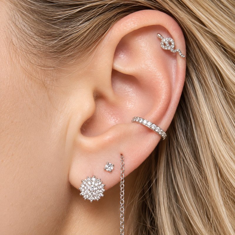 Piercing de Orelha - Serpente em Prata - 6ORE643