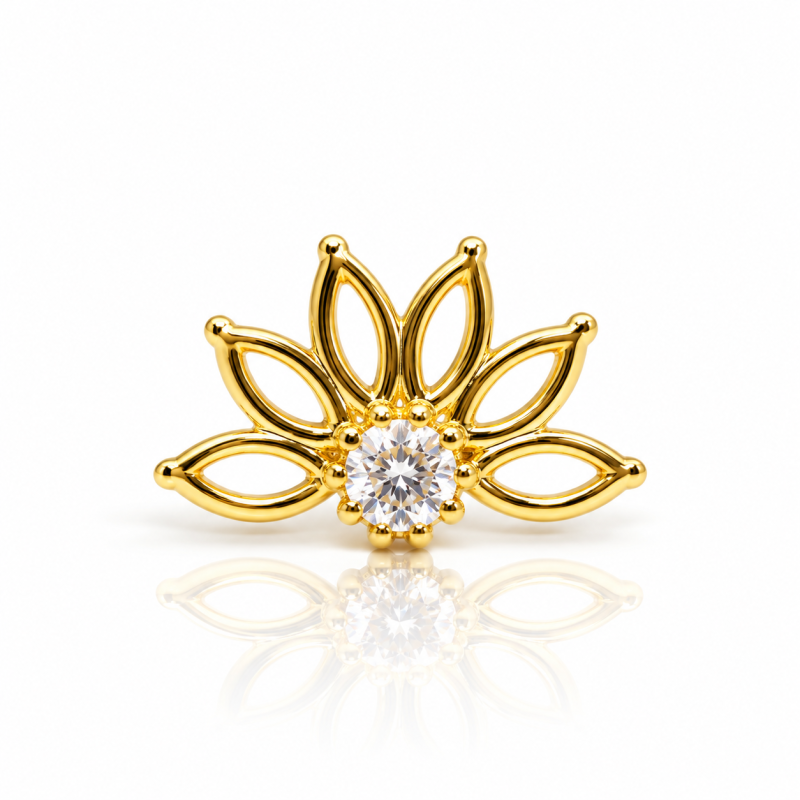 Piercing Flor de Lotus em Prata Banhado a Ouro- 6ORE647