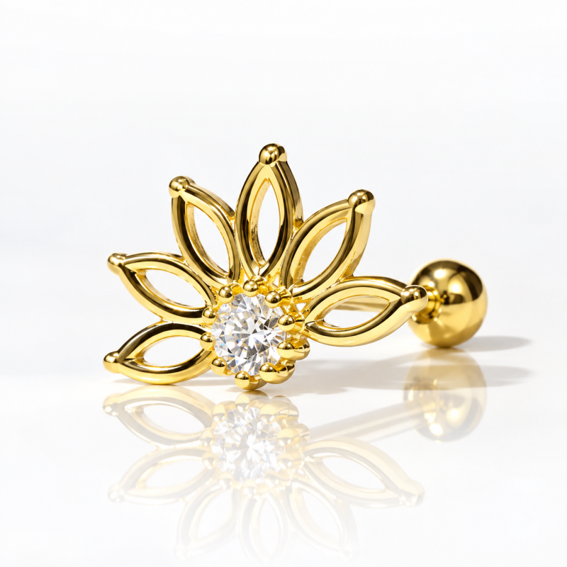Piercing Flor de Lotus em Prata Banhado a Ouro- 6ORE647