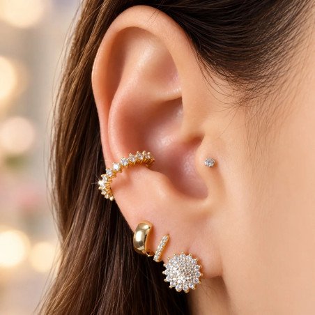 Piercing  conch argolinha de torção toda cravejada - 6ORE648