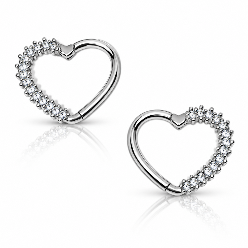 Piercing para Orelha Daith Coração em Prata com Zircônias - 6ORE650